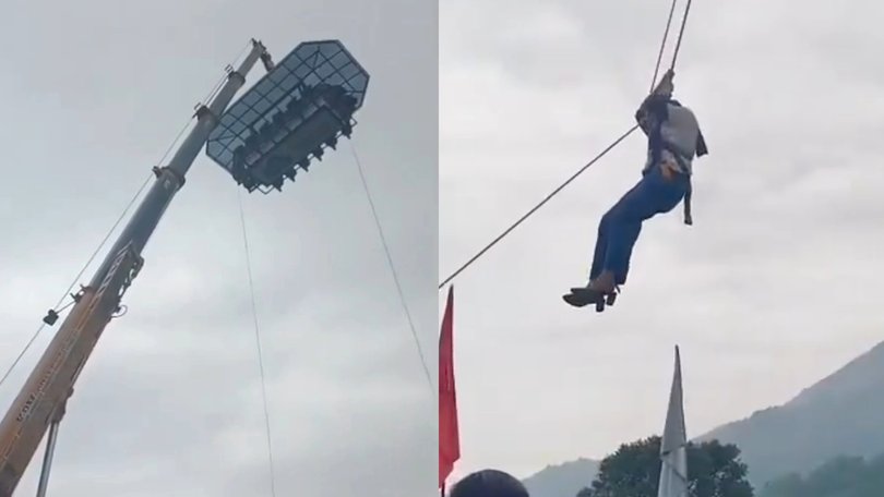 Family trapped 150ft in the air as Kerala sky-dining fails.