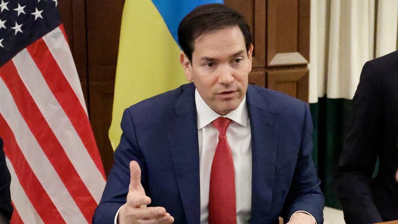 US Secretary of State Marco Rubio speaks during a meeting with Ukrainian officials.