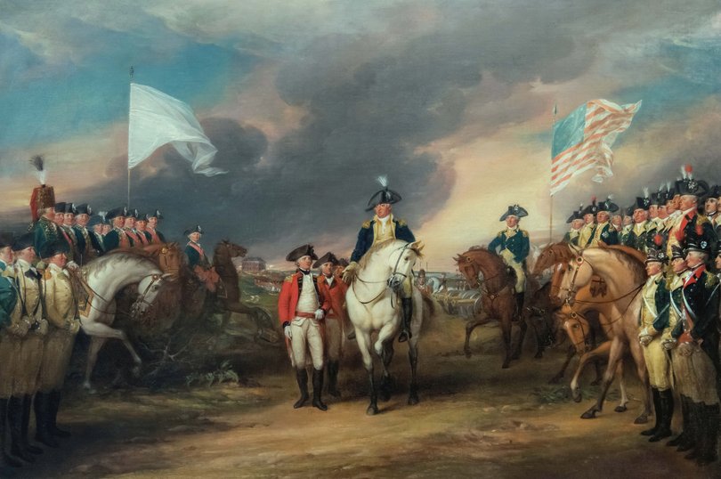 The Surrender of Lord Cornwallis at Yorktown, October 19, 1781; By: John Trumbull; ca. 1787-1828.
