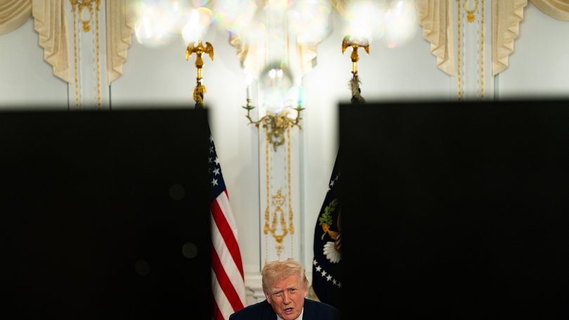 President Donald Trump participates in a video call with military service members from his Mar-a-Lago residence in Palm Beach, Florida, on November 27, 2025. President Trump and his top aides have said that drug cartels present one of the most pressing dangers to the United States, and have promised to eradicate them from the Western Hemisphere. (Tierney L. Cross/The New York Times)