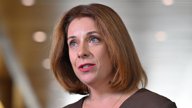 Minister for Communications Anika Wells at a press conference at Parliament House in Canberra, Tuesday, September 2, 2025.