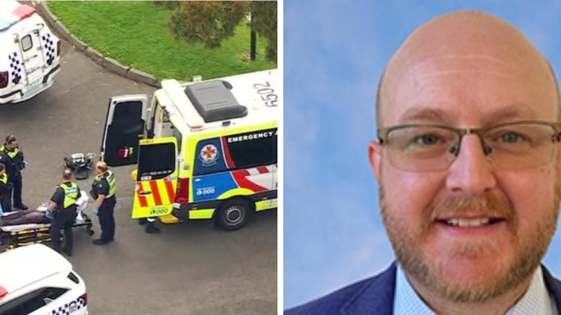 A Melbourne high school was put into lockdown with students hiding under their desks after a man allegedly stabbed the principal.