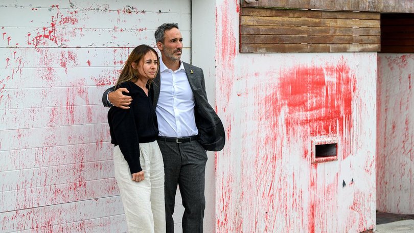 Jewish leader Alex Ryvchin outside is home in Sydney’s eastern suburbs after it was attacked in January.