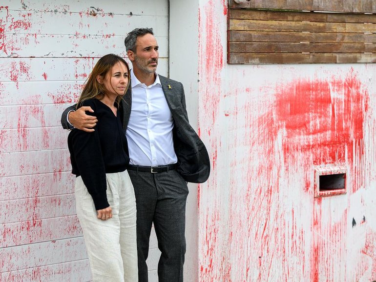 Jewish leader Alex Ryvchin outside is home in Sydney’s eastern suburbs after it was attacked in January.