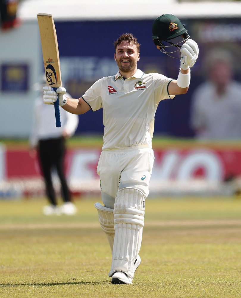 Josh Inglis celebrates his ton on debut earlier this year.