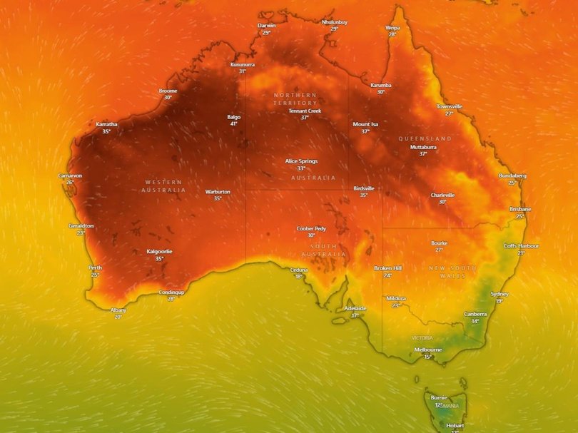 A heatwave is spreading acrfoss the entire country this week. Picture: Weatherzone.
