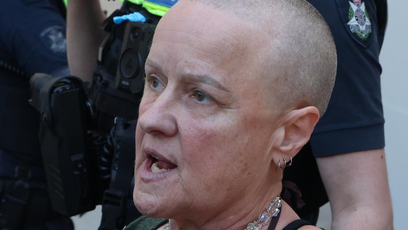 A woman who allegedly glued herself to furniture inside Victoria’s parliament public gallery to growl at Jacinta Allen has been arrested. Picture: NewsWire/ David Crosling