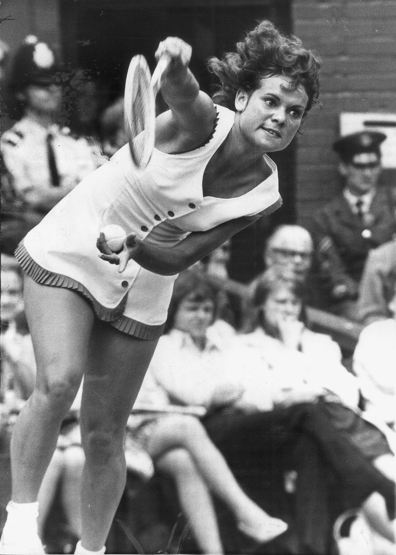 Evonne Goolagong at Wimbledon after defeating French player, Francoise Durr.