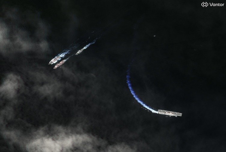 The Chinese naval task group sailing through the Philippine Sea.