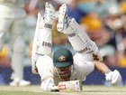 BRISBANE, AUSTRALIA - DECEMBER 05: Travis Head of Australia dives to avoid a run out during day two of the Second 2025/26 Ashes Series Test Match between Australia and England at The Gabba on December 05, 2025 in Brisbane, Australia. (Photo by Darrian Traynor/Getty Images)