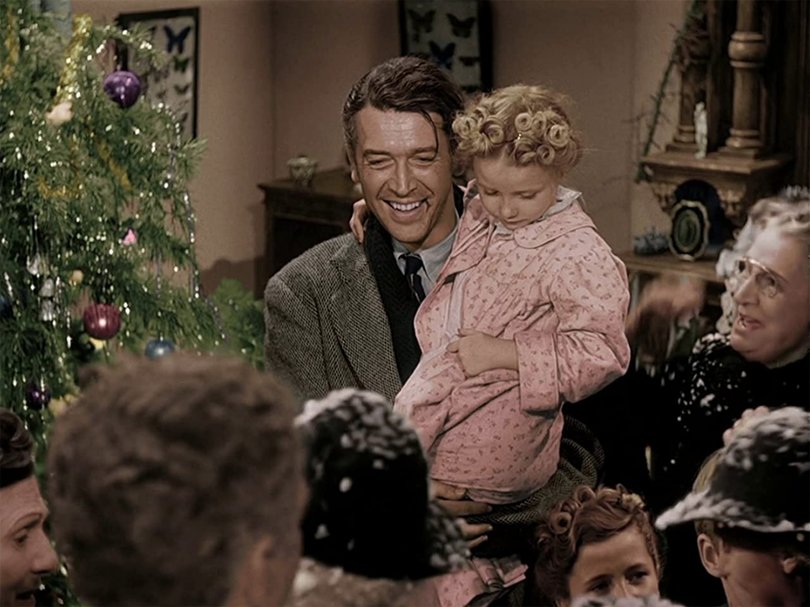Screen grab from It's a Wonderful Life (1946), Starring James Stewart, Donna Reed, Lionel Barrymore and more