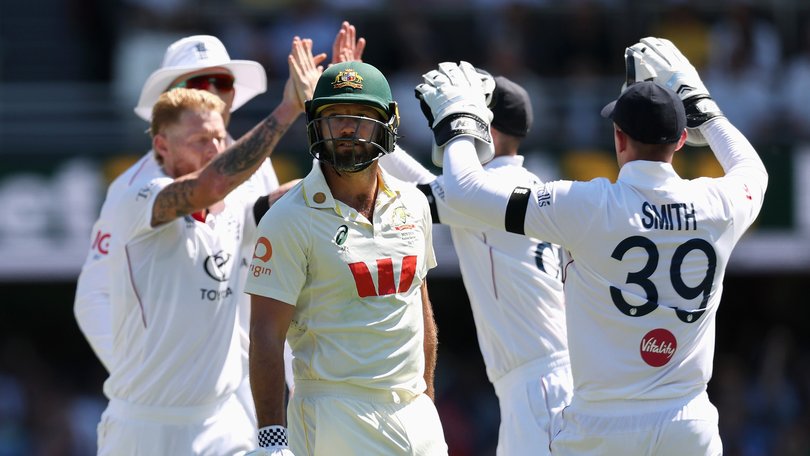 BRISBANE, AUSTRALIA - DECEMBER 06: Michael Neser of Australia leaves the field after being dismissed by Ben Stokes of England during day three of the Second 2025/26 Ashes Series Test Match between Australia and England at The Gabba on December 06, 2025 in Brisbane, Australia. (Photo by Cameron Spencer/Getty Images)