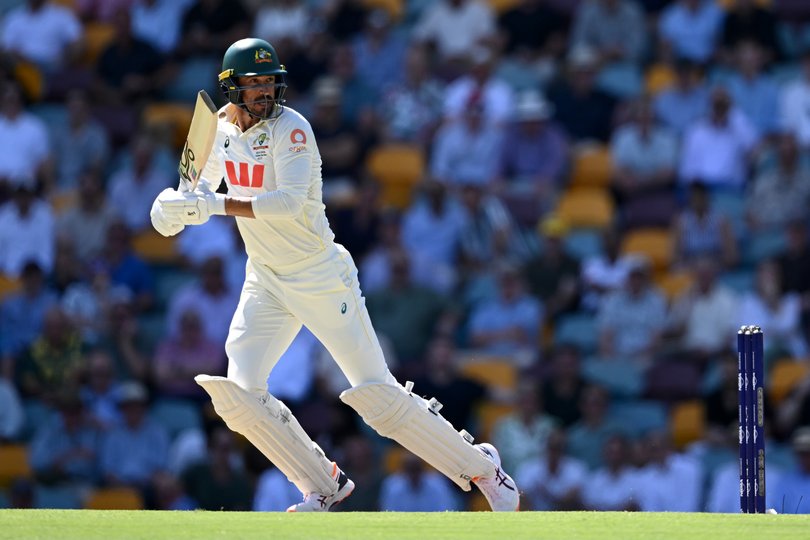Mitchell Starc of Australia bats during day three.