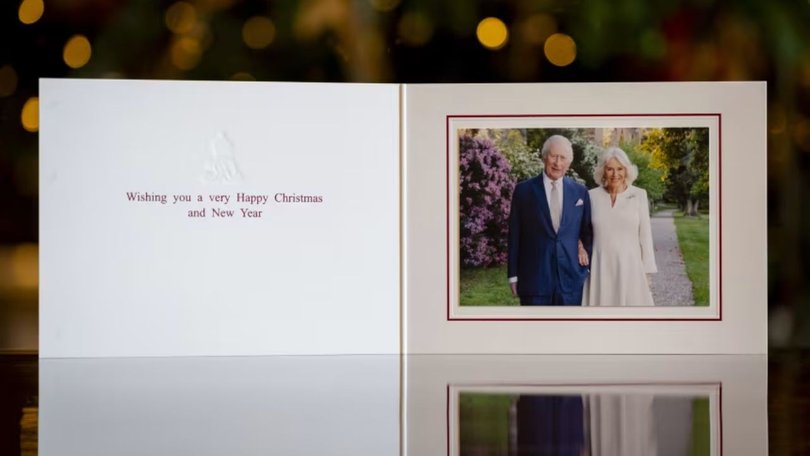 King Charles and Queen Camilla’s annual Christmas card features a photo taken in the grounds of Villa Wolkonsky, in Rome, during their state visit to Italy in April 2025.