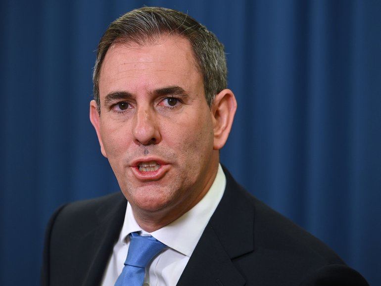 Australian Treasurer Jim Chalmers at a press conference in Brisbane.
