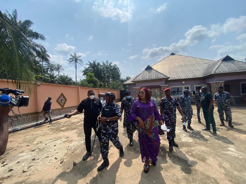 Police and health officials at the site.