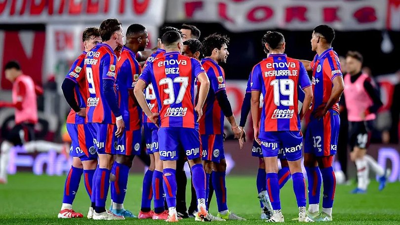 San Lorenzo players huddle during a game. The top tier club is one of 10 that have been raided as part of the investigation into the AFA.