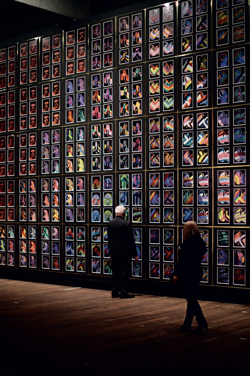 A wall of art at Mona.