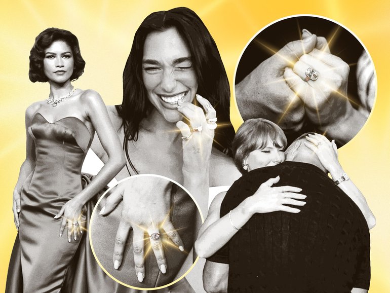 Zendaya, Dua Lipa and Taylor Swift are all sporting yellow gold engagement rings this year. 