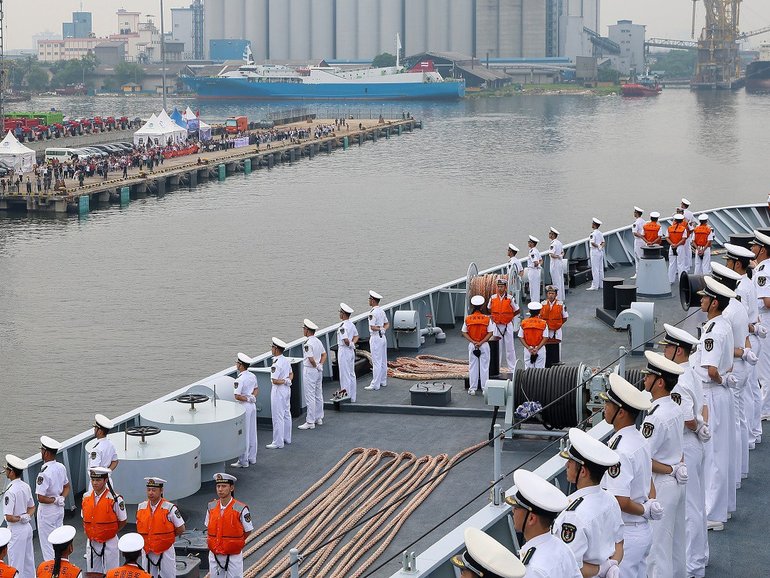 The Chinese PLA Navy's 989 Task Group arrives at the Port of Tanjung Priok in Jakarta, Indonesia, on December 7.
