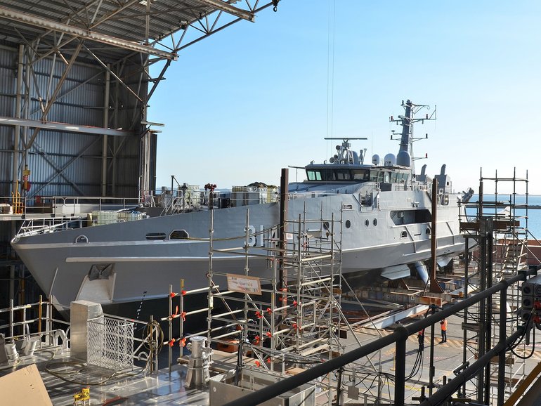 Naval shipbuilding at Austral Shipyard, Henderson, Western Australia.