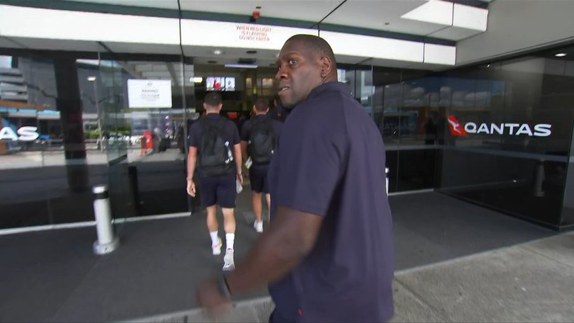 ### ALL ONLINE OUT UNTIL AFTER 7NEWS BROADCASTS AT 6PM ### England looked anything but relaxed as they touched down in Adelaide with their head of security getting physical with camera crews waiting for their arrival. Picture: 7NEWS