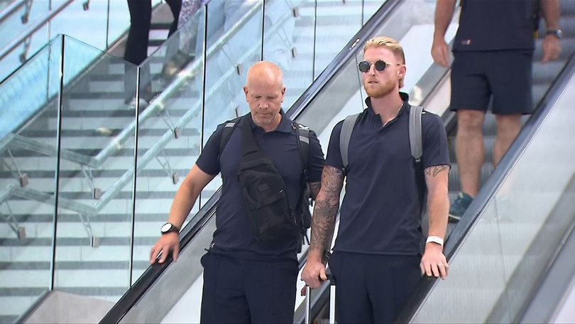 The England cricket team arrive in Adelaide from Brisbane on Saturday.