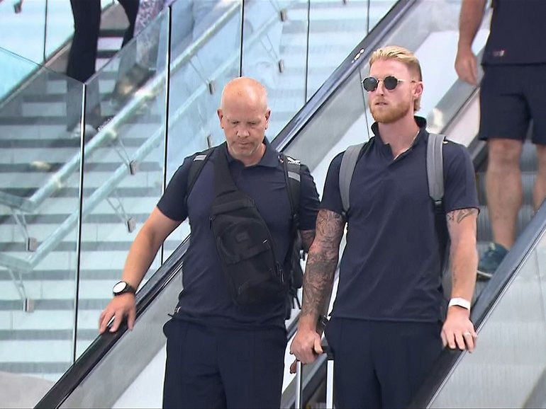 The England cricket team arrive in Adelaide from Brisbane on Saturday.