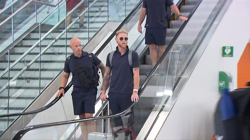 The England cricket team arrive in Adelaide from Brisbane on Saturday.