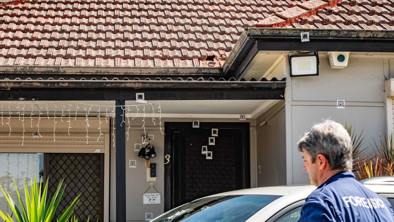 Bullet holes pictured at the scene.