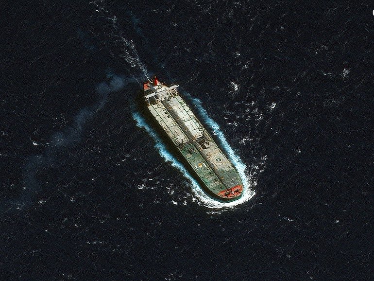 In an image provided by Vantor, the crude oil tanker Skipper passes near Guadeloupe in the Caribbean two days after it was seized by the US military.