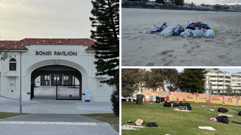 Bondi Beach is pictured the morning following a major terrorist incident.