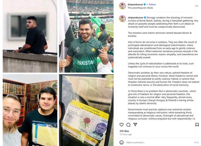 A post wrongly identifying a Bondi shooter.