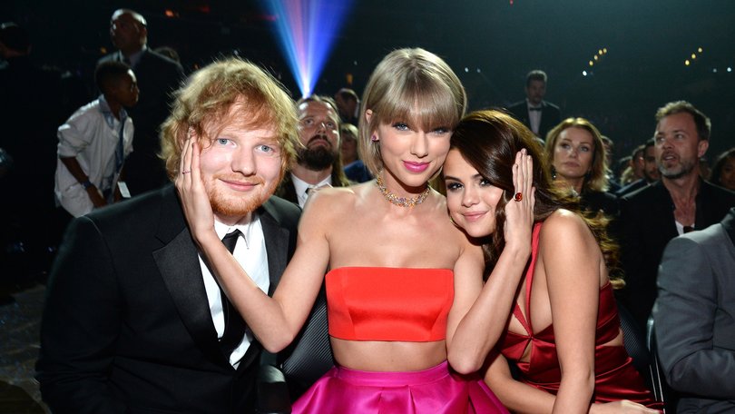 Ed Sheeran, Taylor Swift and Selena Gomez at the Grammys.