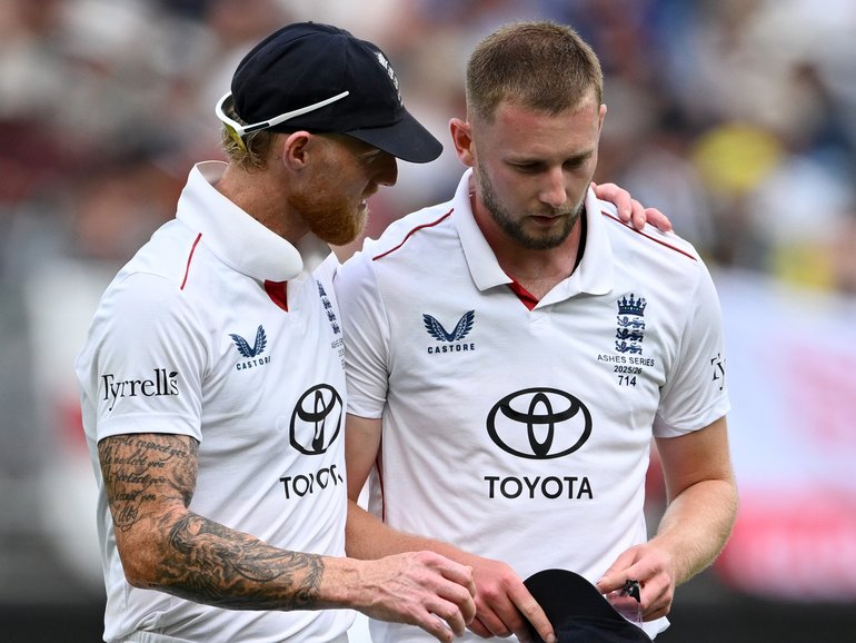Gus Atkinson (right) is out of England’s side for Adelaide.
