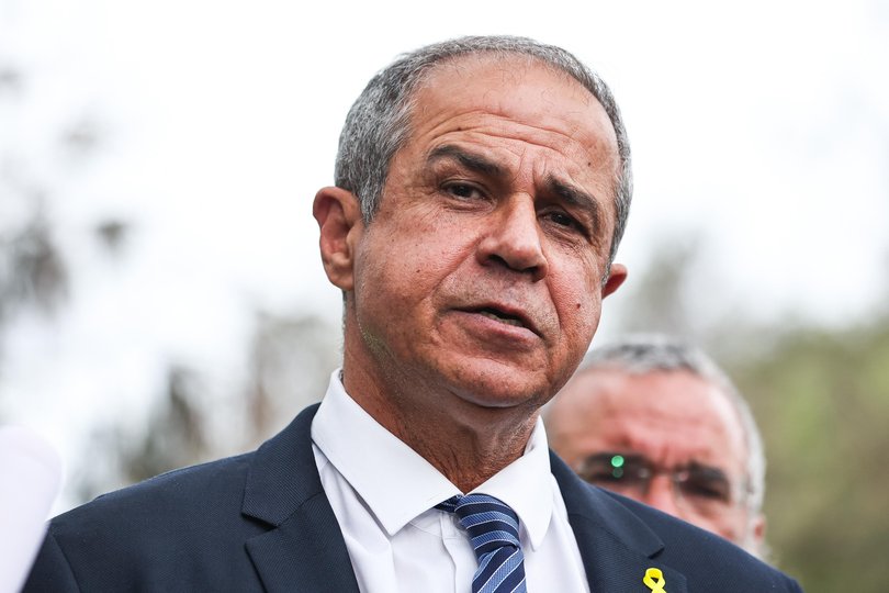 SYDNEY, AUSTRALIA -NewsWire Photos DECEMBER 16th 2025: Ambassador of the State of Israel to Australia Amir Maimon at a makeshift memorial at Bondi Beach Pavilion in Sydney after two gunmen opened fire on Bondi Beach killing 16 people in an attack designed to target the Jewish community. Photo: Gaye Gerard /NewsWire Picture: Gaye Gerard NewsWire