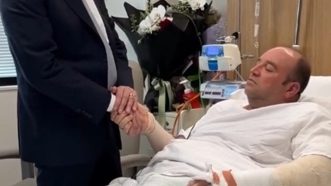 Prime Minister Anthony Albanese visits Ahmed al Ahmed in Sydney’s St George Hospital on Tuesday.