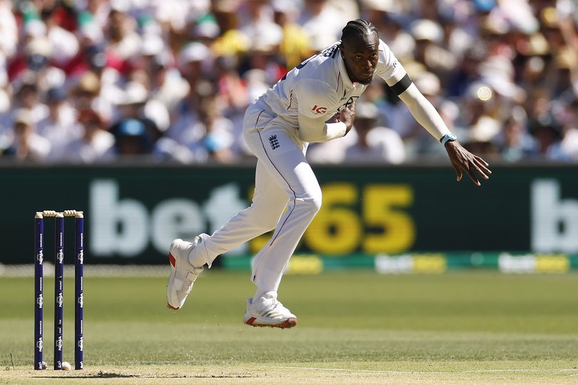 ADELAIDE, AUSTRALIA - DECEMBER 17: Jofra Archer of England bowls during day one of the Third Test Match in the 2025-26 Ashes Series between Australia and England at Adelaide Oval on December 17, 2025 in Adelaide, Australia. (Photo by Darrian Traynor/Getty Images)