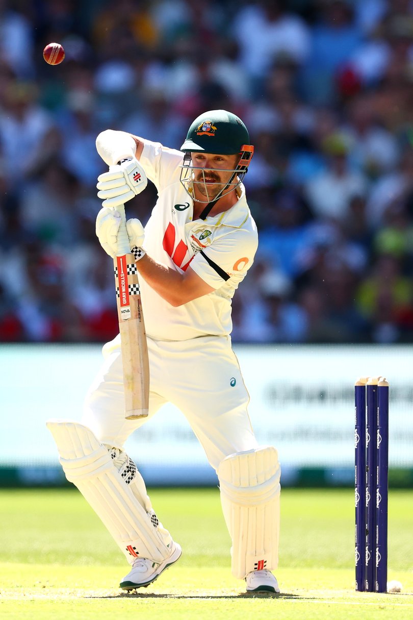 Travis Head in action early on Day 1.