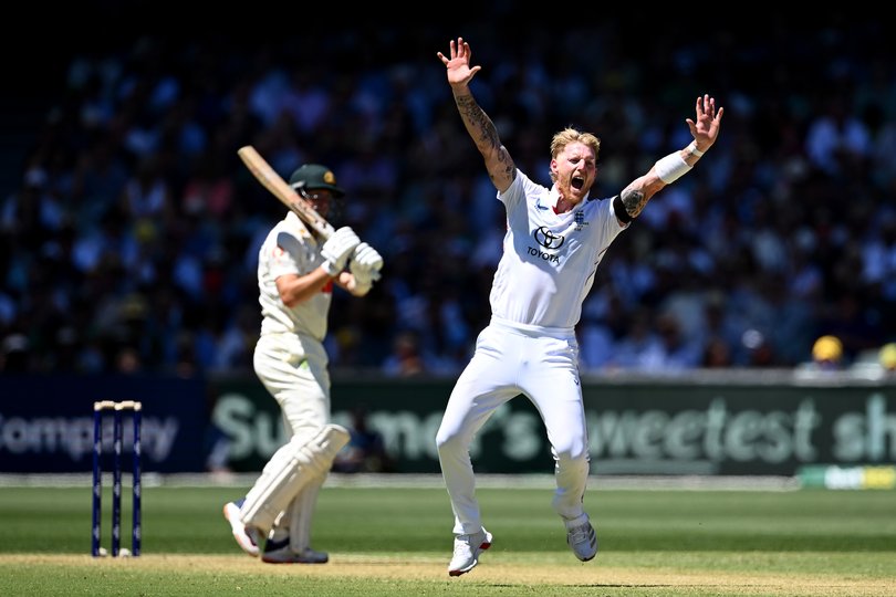 ADELAIDE, AUSTRALIA - DECEMBER 17: England captain Ben Stokes appeals for the wicket of Marnus Labuschagne of Australia during day one of the Third Test Match in the 2025-26 Ashes Series between Australia and England at Adelaide Oval on December 17, 2025 in Adelaide, Australia. (Photo by Gareth Copley/Getty Images)