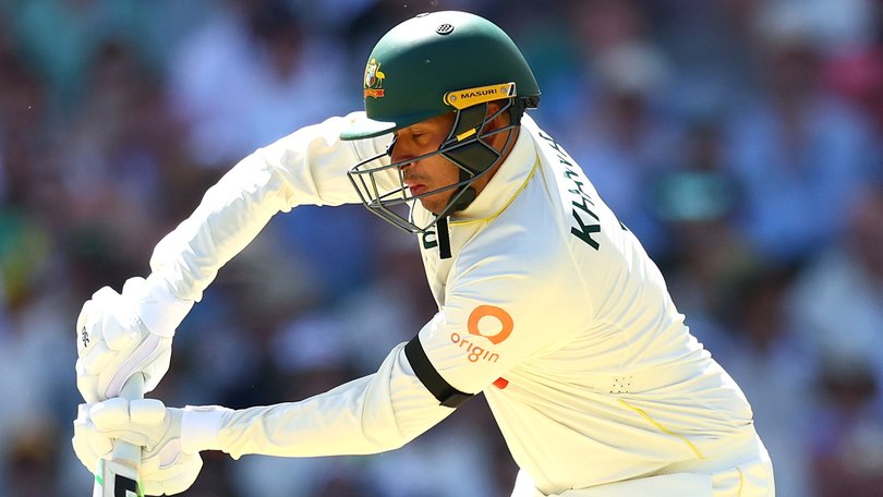Usman Khawaja early in his innings in Adelaide.