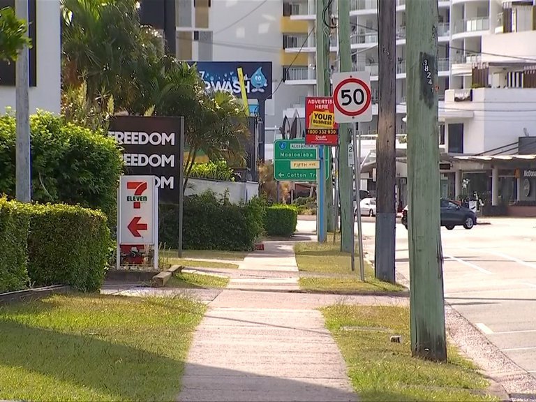 The footpath where eight people were struck by a car in Maroochydore