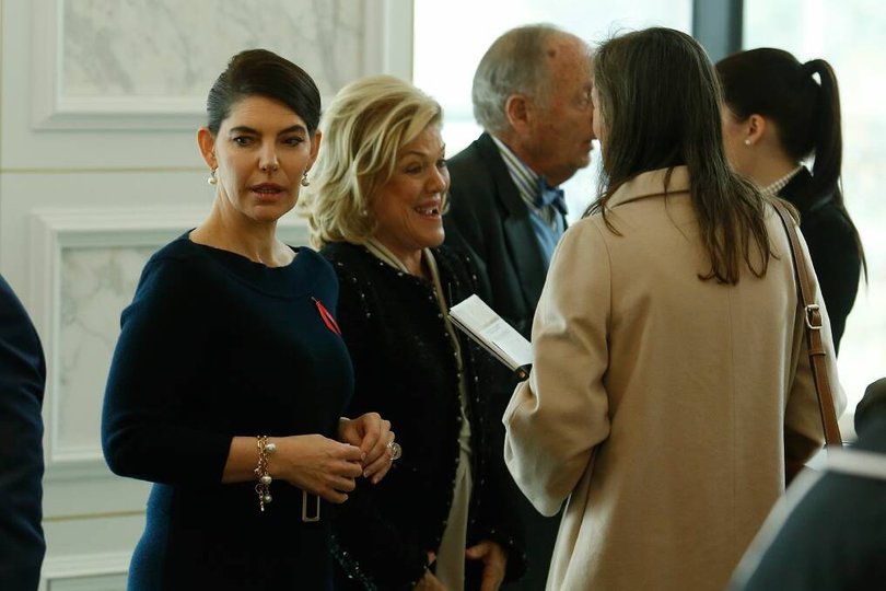 Gretel Packer (left) and Roslyn Packer speak to guests at the Packer Family and Crown Resorts Foundation announcement of a new $200 million philanthropic fund at Crown Casino in 2014 in Melbourne. Picture Paul Jeffers/Fairfax Media via Getty Images