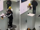 Footage from Beijing’s X Museum shows the moment a handcrafted wedding crown is sent crashing to the floor after a young boy knocked it off its display.