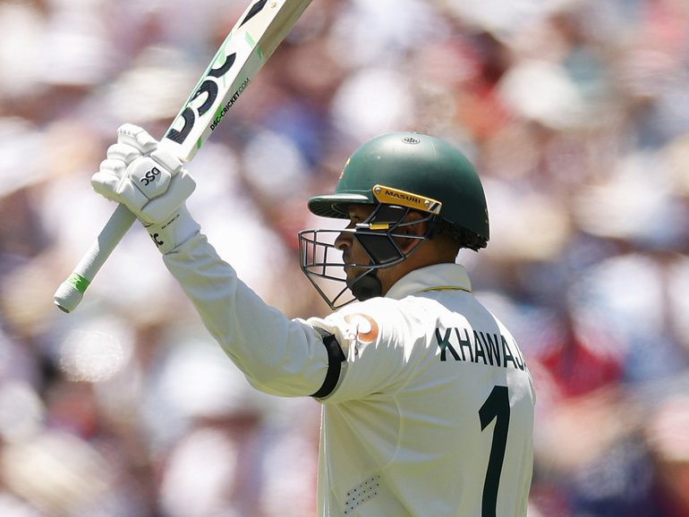 Usman Khawaja struck 82 on Day 1 in Adelaide.