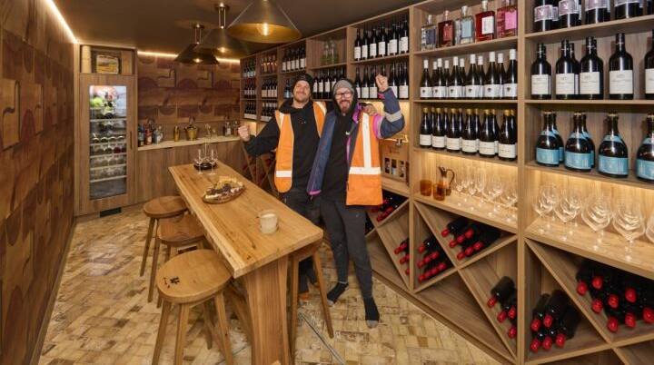 Robby and Mat in the wine cellar on The Block.