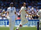 Joe Root of England is dismissed by Australia Pat Cummins during day two.
