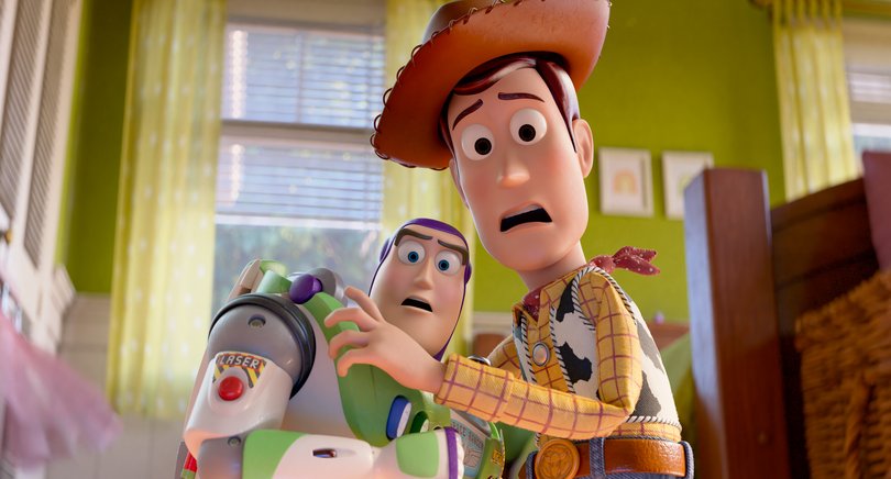 Buzz Lightyear and Woody are not into whatever's coming.