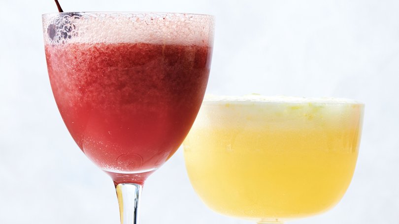 Sgroppinos, flavoured with rosé or gin and tonic. Long before the grasshopper, the pina colada and the frozen daiquiri, there was the Sgroppino, a bright, cooling combination of lemon, sugar, ice and clear spirit that was served at an aristocrat’s dinner party in Venice, the story goes. Food styled by Simon Andrews. (David Malosh/The New York Times)