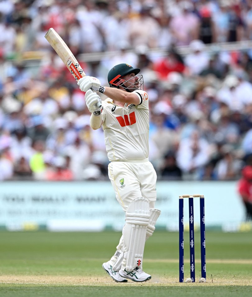 ADELAIDE, AUSTRALIA - DECEMBER 19:  Travis Head of Australia hits out for six runs during day three of the Third Test Match in the 2025-26 Ashes Series between Australia and England at Adelaide Oval on December 19, 2025 in Adelaide, Australia. (Photo by Gareth Copley/Getty Images)